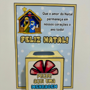 Cartaz Mensagensde Natal com caixa e cartões.