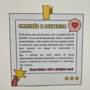Cartaz com mensagem de agradecimento para a Equipe Escolar.