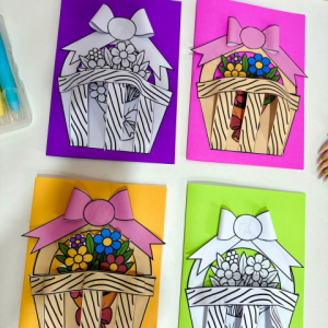 Cartão 3D Cesto de Flores Dia das Mães para impressão