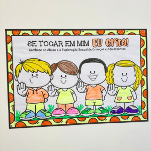 Cartaz colaborativo para colorir para trabalhar o tema “Maio Laranja” para impressão