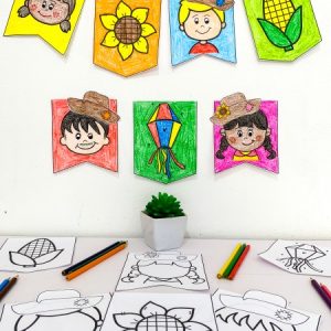 Atividade Bandeirinhas e Bandeirolas para colorir para impressão