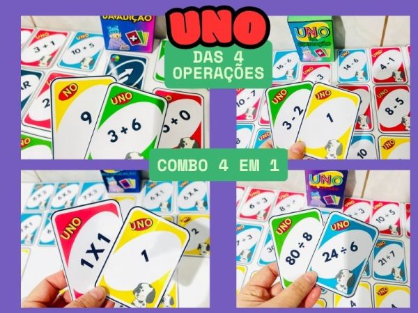 Combo 4 em 1- 4 jogos de UNO das 4 operações