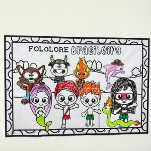 Cartaz para pintura coletiva tema Folclore Brasileiro para impresão