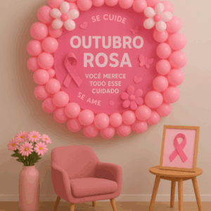 Painel Outubro Rosa redondo para impressão