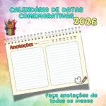 Calendário de Datas Comemorativas de 2026 para impressão – Pensar ...