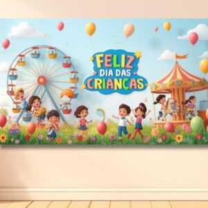 Painel Dia das crianças tema parque de diversão para impressão