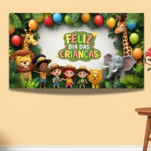 Painel dia das crianças tema safari para impressão