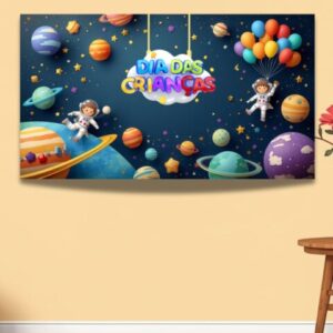 Painel dia das crianças tema astronauta para impressão