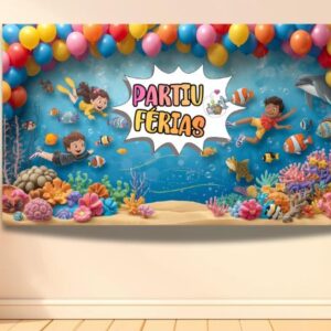 Painel Partiu Férias Tema do mar para impressão