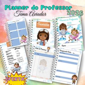 Planner da Professora 2026 Tema aviador para impressão