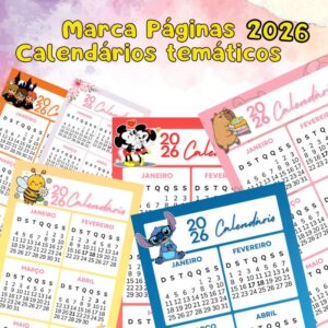 Marca-Página de Calendário 2026- vários temas para impressão