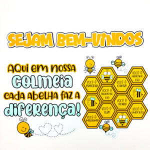 Painel Bem vindos professores e funcionários- tema colmeia para impressão