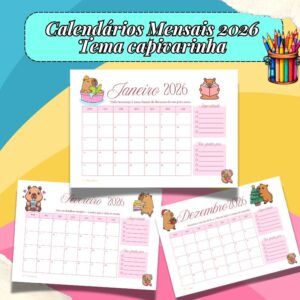 Calendário Mensal 2026 – Tema Capivarinha para impressão