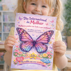 Cartão Dia Internacional da Mulher Tema Borboleta A5 para impressão