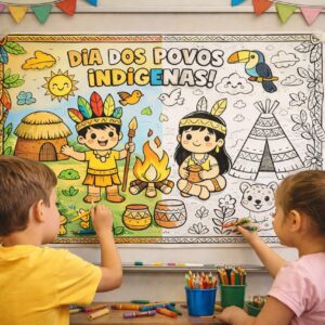 Painel Colaborativo para colorir – Dia dos Povos Indígenas para impressão