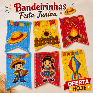 Bandeirinhas Coloridas e para colorir Festa junina para impressão
