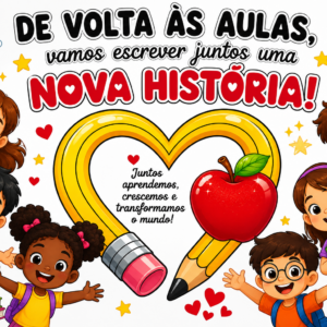 Painel volta as aulas alunos versão 3 tema lápis de coração para impressão
