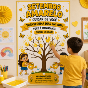 Painel Colaborativo Mãos de Tinta na Árvore – Setembro Amarelo para impressão